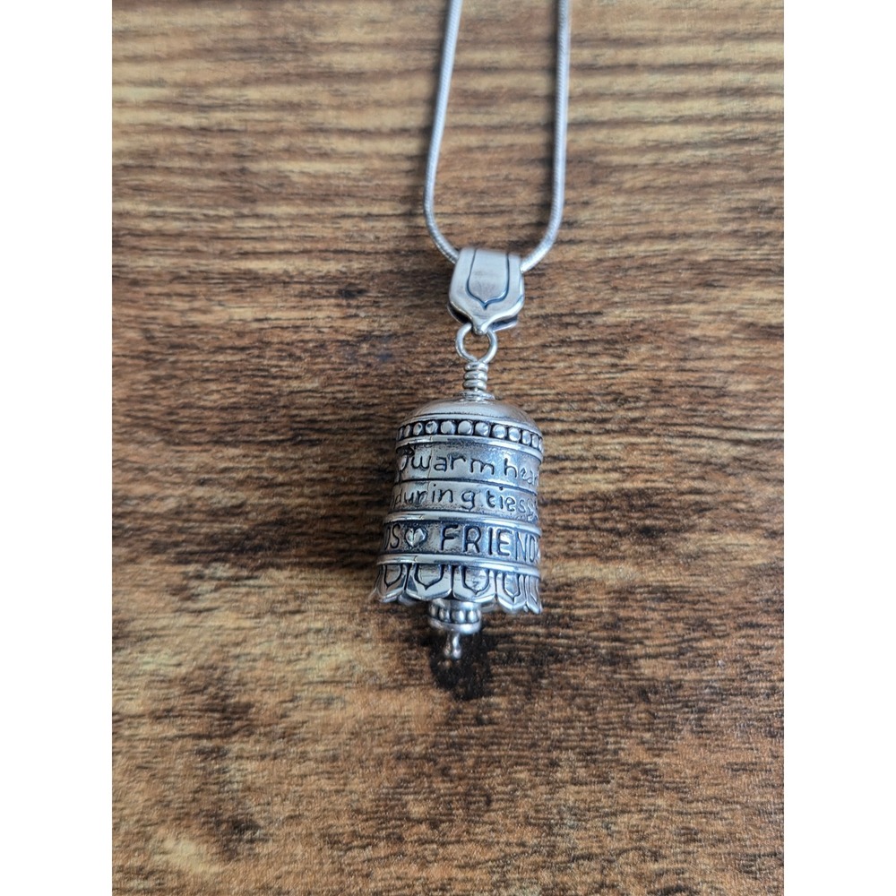 Sterling Silver The Bell Collection Friends Bell Pendant Necklace Vintage 24 In